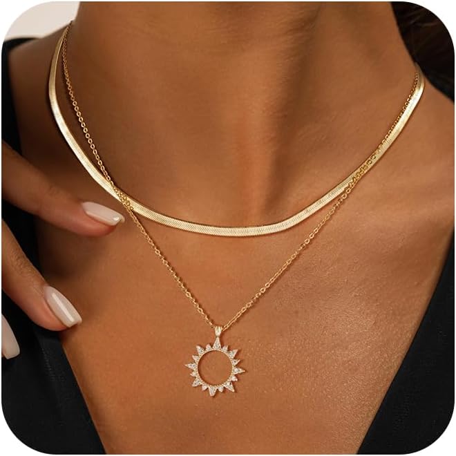 MFRYK Gold/Silver Necklaces Stack For Women,14K Gold/Sterling Silver Plated Simple Layered Choker Necklaces For Women,Stackable Multilayer Pearl Cross Disc Circle Pendant Cuban Herringbone Snake Paperclip Chain Necklaces Set Jewelry Gift for Women - Image 1